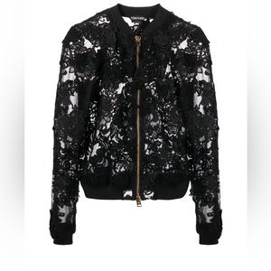 💜TOM FORD RARE RUNWAY FLORAL MACRAME SHEER LACE BOMBER JACKET IN BLACK